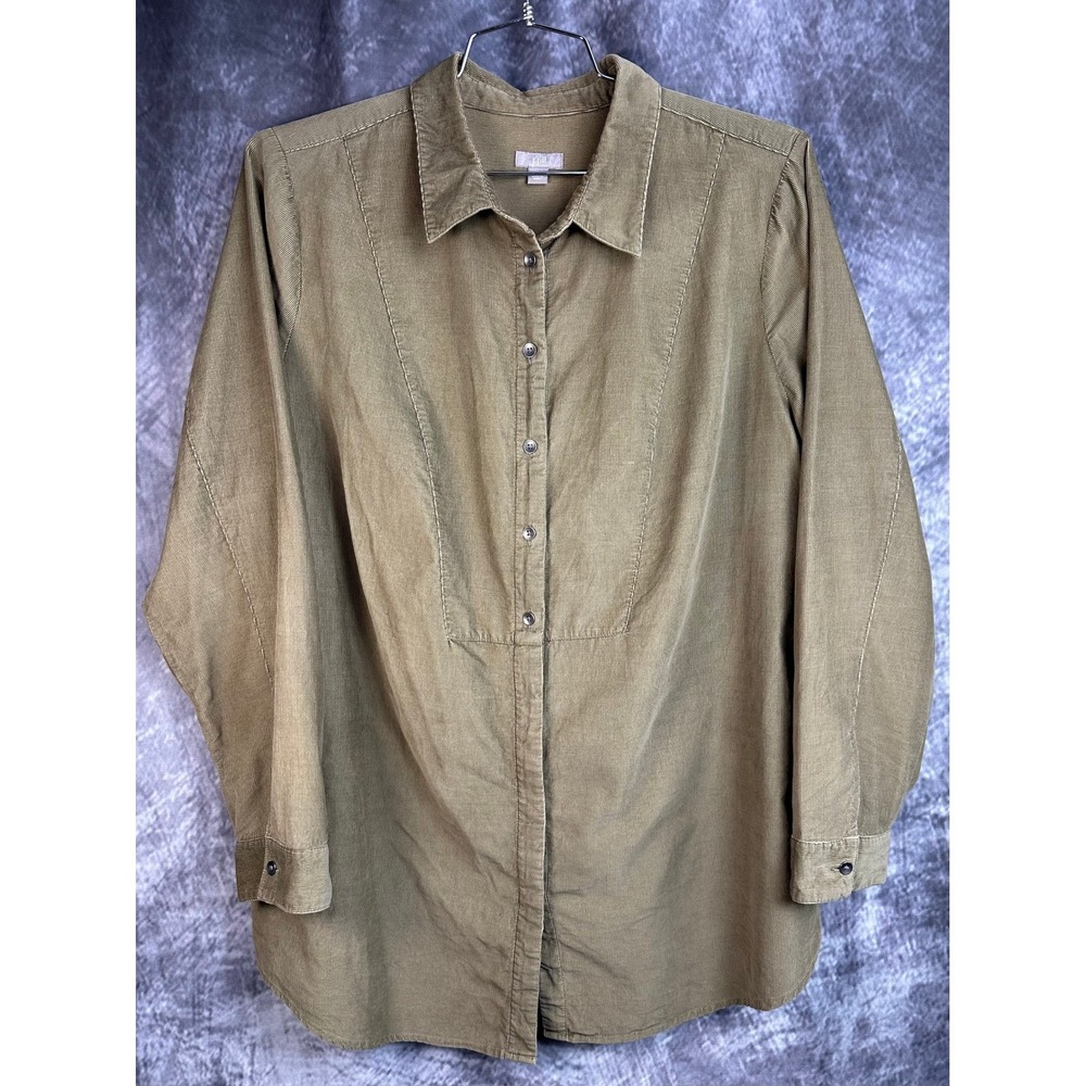 J.Jill Fine Wale Corduroy Tunic Shirt Jacket Shacket Olive Green Khaki Size XL